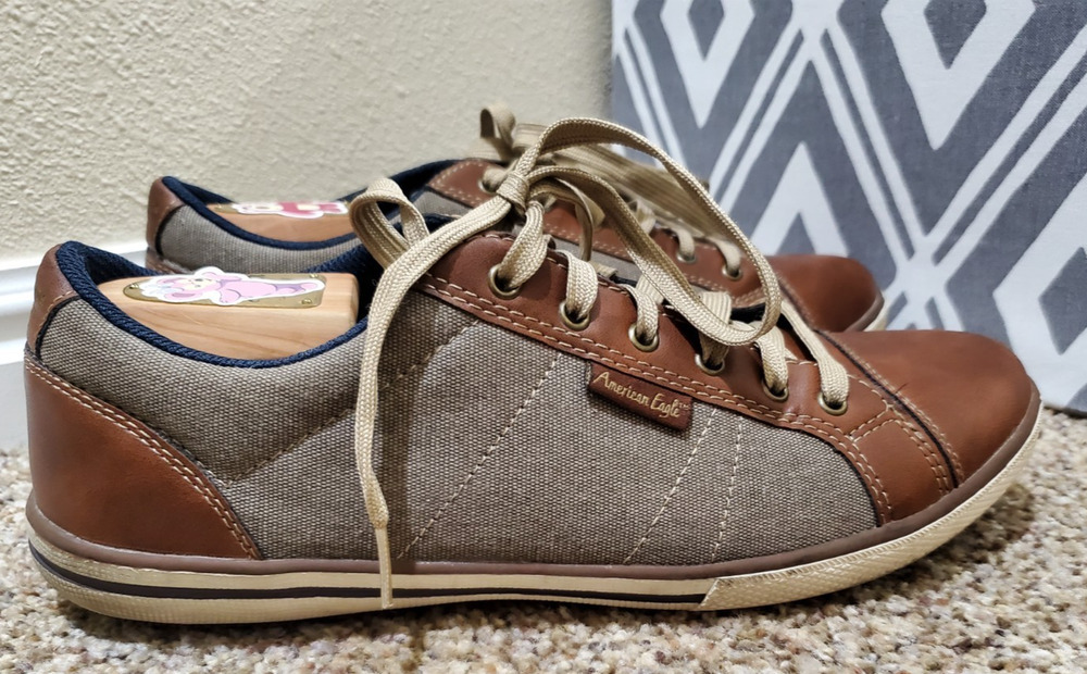 American Eagle AE Canvas Leather Lace Up Sneakers Men’s 11 Brown Casual Shoes